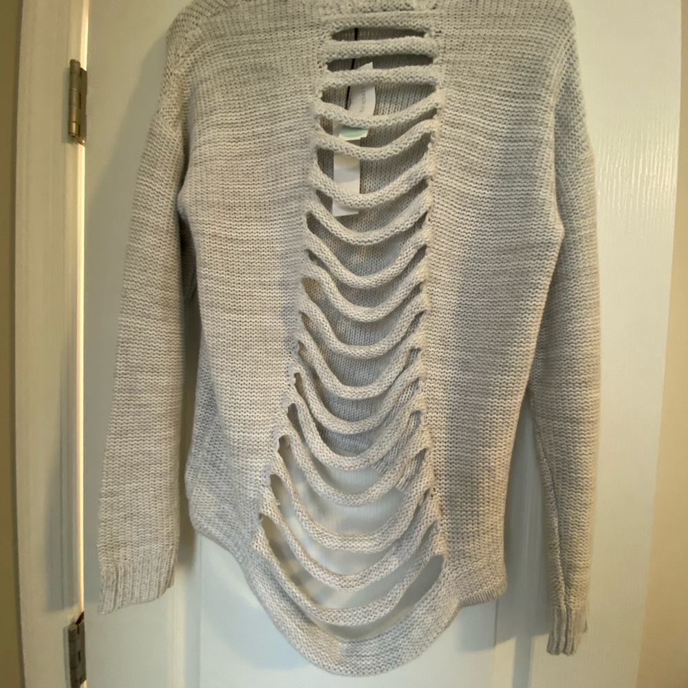 Distressed back cotton sweater